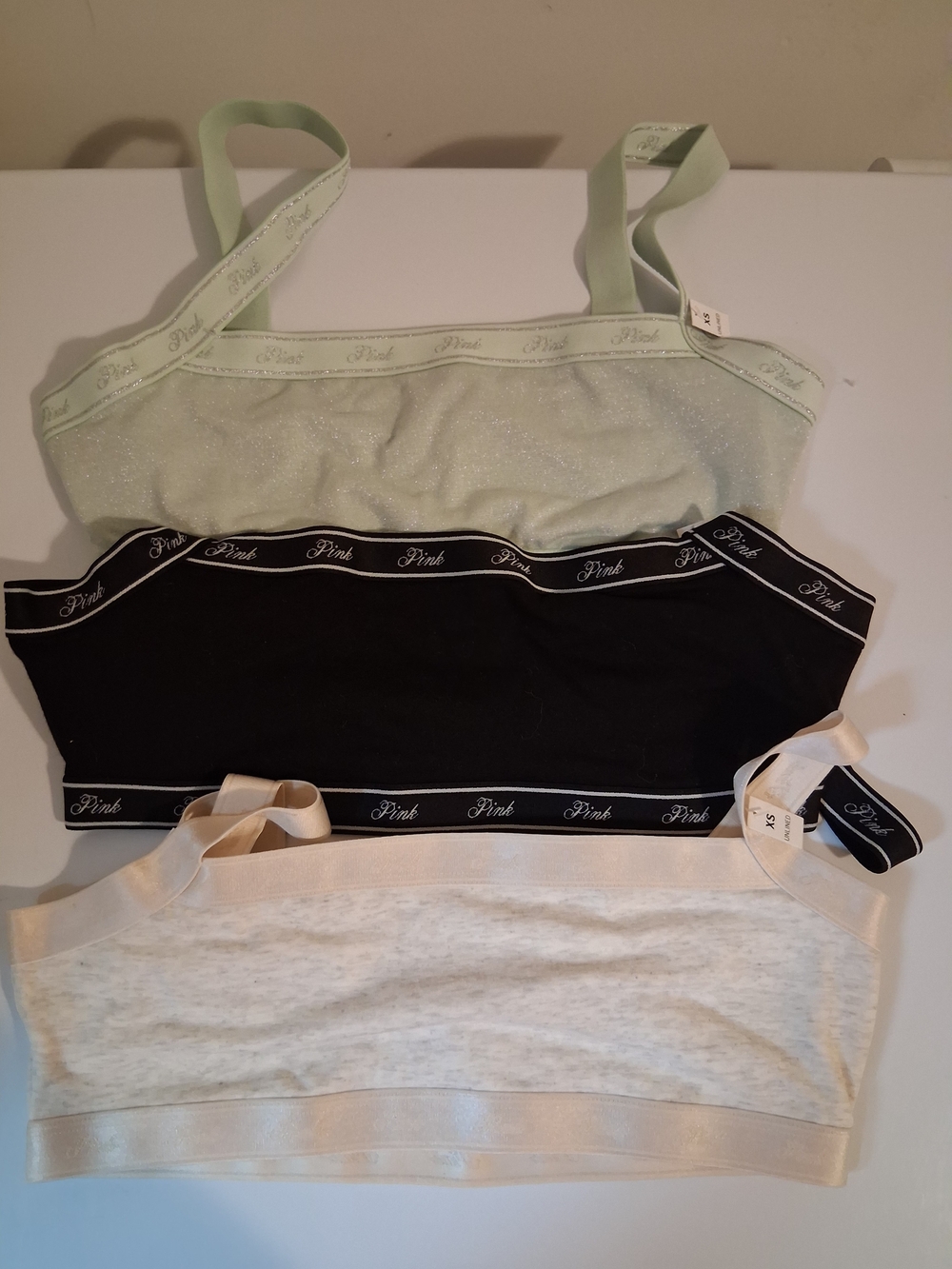 PINK Victoria's Secret Seamless Bralette Pack — Mint, Black & Cream
